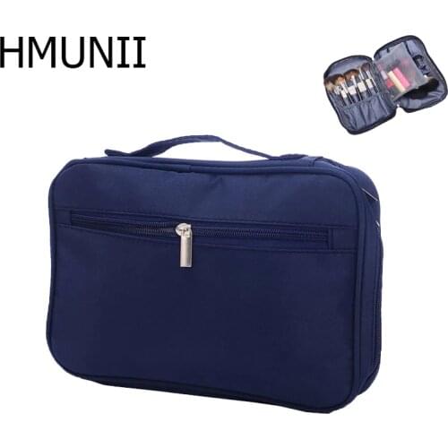 HMUNII Make Up Brush Organizer Travel Toiletry Handbag Cosmetic Storage Case Beauty Tool Pouch Bag Women Professional Makeup Bag