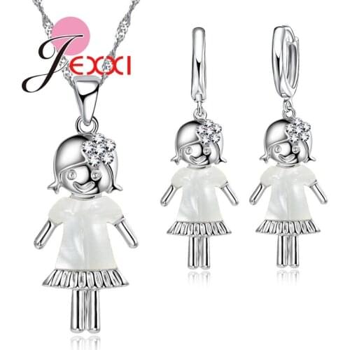 Exquisite Fashion Dress Girl Design 925 Sterling Silver Pendant Necklaces Earring Set Bijoux Sterling Silver Jewelry Sets Party