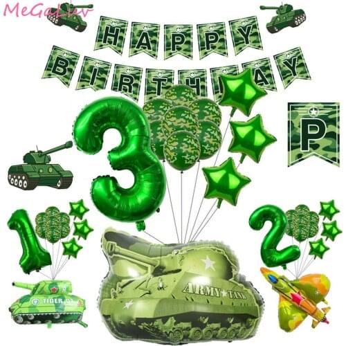 Camo Party Tableware Paper Plates Cups Napkins Military Birthday Supplie Banner Camouflage Latex Ballons Army Cake Topper