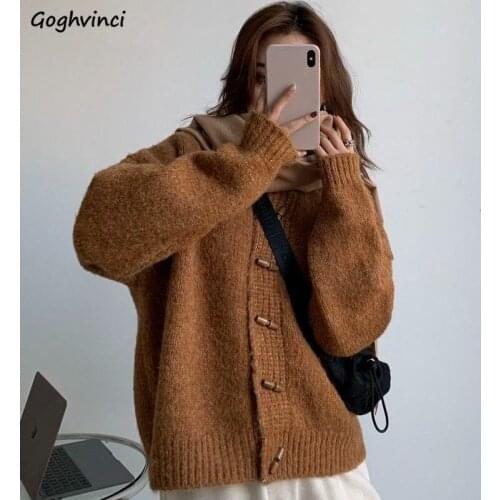 Cardigan Women Winter Solid Vintage Casual Retro Simple All-match Loose Knitwear Thicker Korean Style Harajuku Fashion Ins Chic