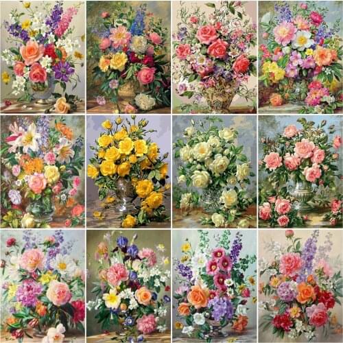 AZQSD Painting By Number Flower Drawing On Canvas Diy Frame Paint By Numbers Rose Kits Modern Wall Art Gifts