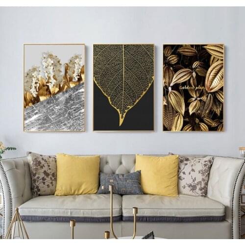 Nordic Golden Abstract Mosaic Art Wall Poster Black and White Feather Sea Canvas Painting Living Room Home Decoration Cuadros