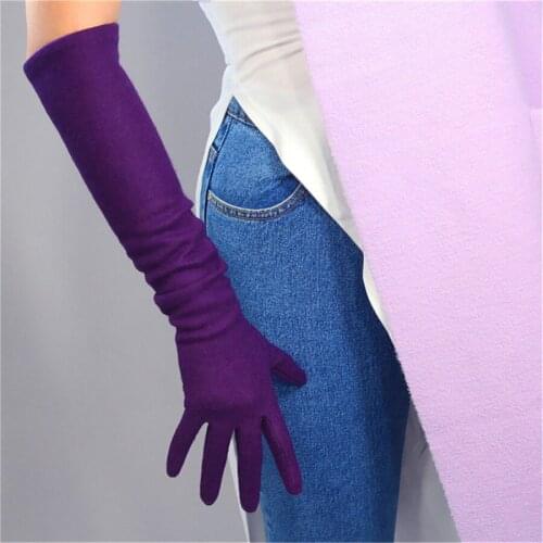 Cashmere Gloves Long Section 50cm Fashion Elegant Elastic Wool Woolen Woolen Small Fragrance Lavender Dark Purple YR08