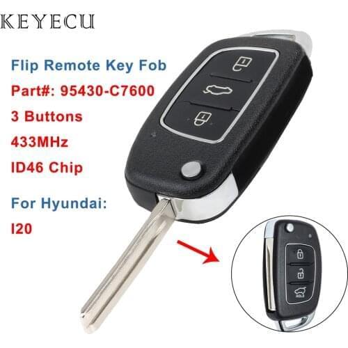 Keyecu Flip Remote Key Fob 3 Buttons 433MHz ID46 Chip for Hyundai I20 2014 2015 2016, P/N: 95430-C7600, Model: RKE-4F22