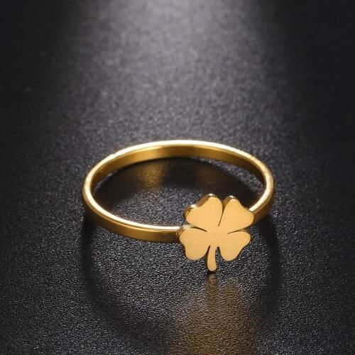 COOLTIME Luxury Four Leaf Clover Ring Stainless Steel Gold Color Engagement Fashion Rings for Women 2021 Party Gift for Loves