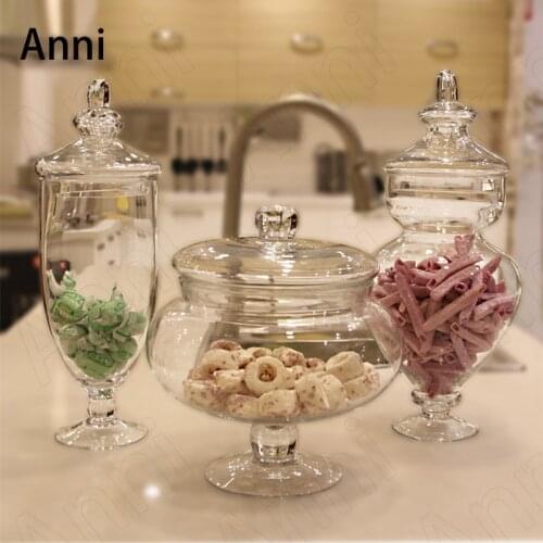 Creativity Tall Feet Storage Jars with Lid European Modern Transparent Candy Snacks Crystal Glass Bottle Living Room Decoration