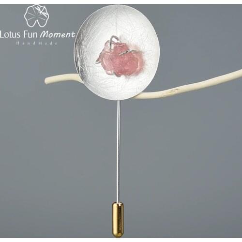 Lotus Fun Moment Real 925 Sterling Silver Natural Stone Handmade Original Fine Jewelry Personality Round Brooches for Women