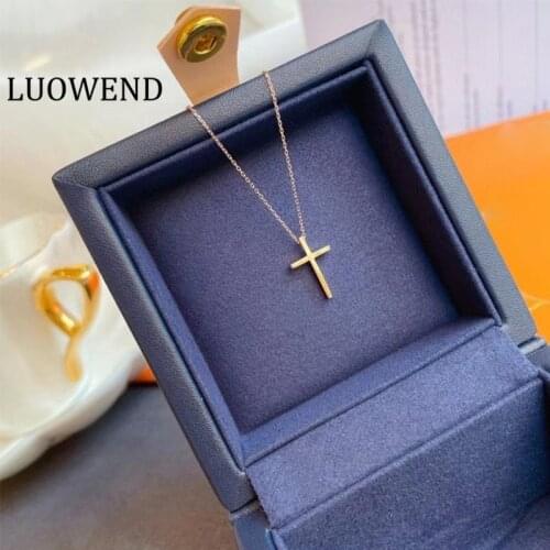 LUOWEND 100% 18K White/Yellow/ Rose Gold Pendant Necklace Women Necklace Christian Cross Design Pendant Birthday Gift