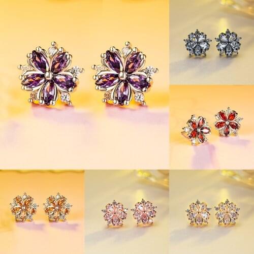 Cute Female Small White Zircon Stone Earrings Silver Color Wedding Earrings Jewelry Boho Snowflake Stud Earrings For Women