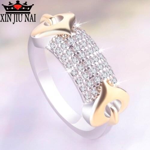Fashionable Beautiful Lady Ring Romantic Double Love Mosaic Top Zircon CZ Leisure Jewelry Delicate Gift temperament womens ring