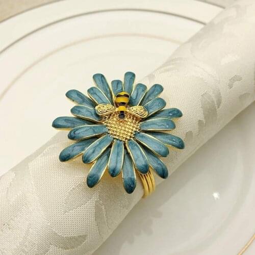 Napkin Ring 4 Piece Set, Exquisite and Cute Little Bee Napkin Holder Ring Table Decoration-ABUX
