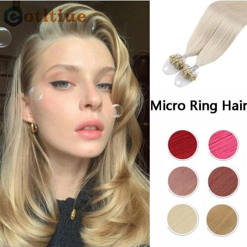 16"-26" 100 Strands Pink Straight Micro Bead Ring Hair Extension Human Hair Thick End Double Drawn Remy Micro Loop Ring Hair