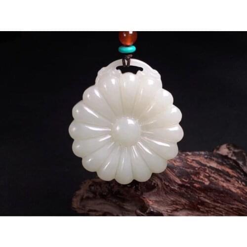 Natural white jade pendant handmade Hollow carving flower women jadeite jade necklaces pendants jade jewelry
