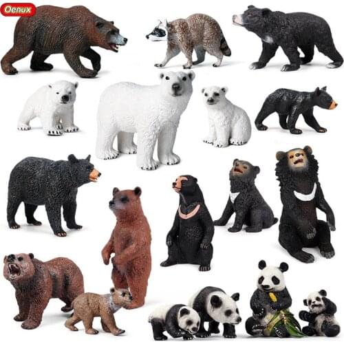 Oenux Classic Wild Animals Simulation Polar Brown Bear Panda Model Action Figures PVC High Quality Lovely Collection Kids Toy