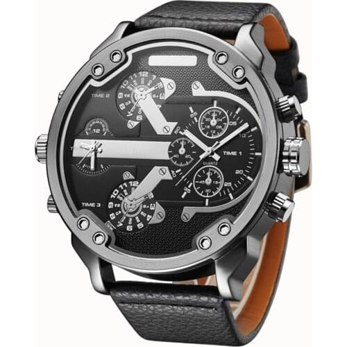 OULM 3548 Brand Original 5.5cm Oversized Dial for Big Wrist Men Watches Luxury Design Dual Time Leather Band Casual Quartz Watch