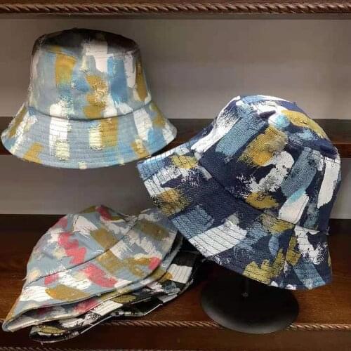 Men Bucket Hat Graffiti Retro Color Spray Designer Women Summer Cap Visors Denim Worn Beach Lady Fisherman Sun Hats Wholesale
