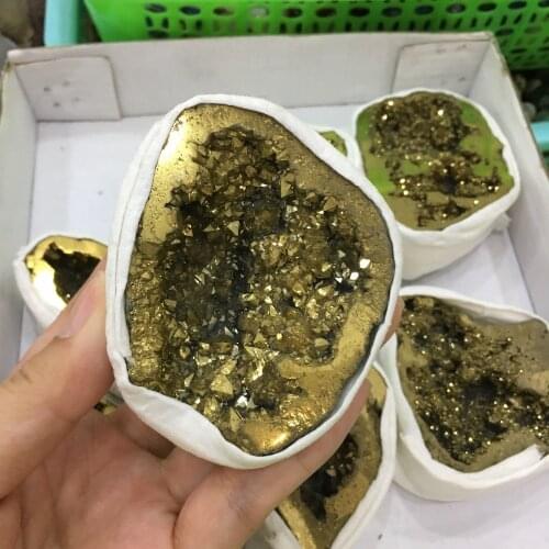 Natural Agate Geode Slice Drusy Druse Quartz Electroplated Cluster Crystal Points