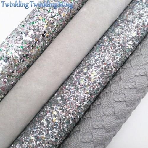 GREY Glitter Fabric, Weaving Faux Leather Fabric, Velvet Synthetic Leather For Bows A4 8"x11" Twinkling Ming XM154