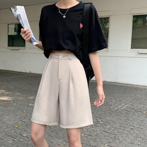 Summer Suit Shorts Women Loose High Waist Fashion Casual Drape Feeling Japan Harajuku Wide Leg Straight Street Girls Shorts