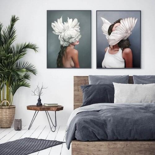 Modern Floral Girl Wall Art Pictures Beauty Canvas Paintings Gallery Posters and Prints Interior for Bedroom Home Decor
