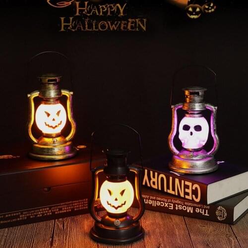 Solar Halloween Skull LED Lights Lantern Portable Pumpkin Lantern Retro Lamp Party Decor Manual And Light Sensor Party Lights