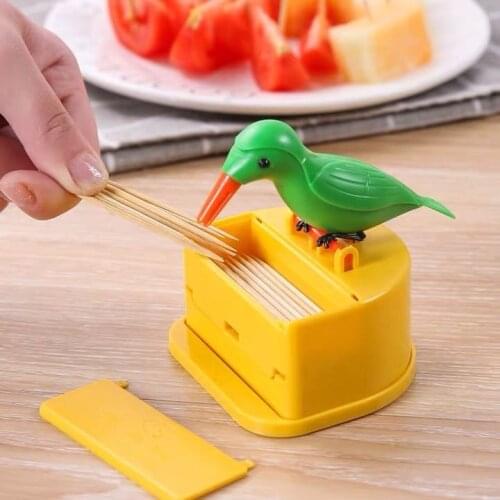 Smart Bird Toothpick Box Press Automatic Pop-up Pick Stick Restaurant Creative Living Room Decoration Cartoon Toothpick Tin Tube