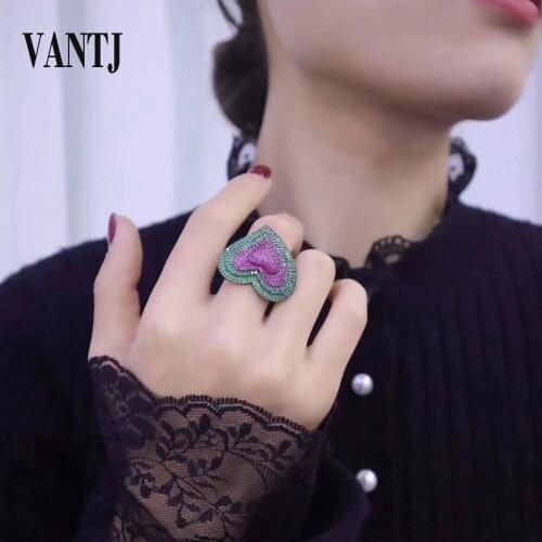VANTJ Luxury Created Gemstone Rings Sterling 925 Silver Syn Ruby Emerald Spinel for Women Lady Party Wedding Jewelry Gift