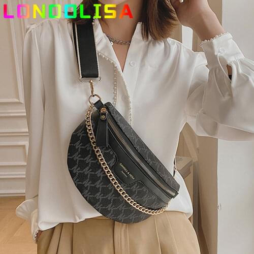 Womens Chain Fanny Pack PU Leather Waist Bag Shoulder Crossbody Chest Bags Luxury Designer Handbag Female Belt Bag Phone Purses