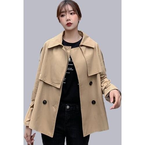 Spring Khaki Short Coats Woman Korean New Jacket Casual Loose Windbreakers Womens Simple Outwear Female Double Breasted Coats