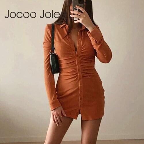Jocoo Jolee 2021 women spring and summer casual fashion street pleated knit turn-down collar button blouse hip skirt