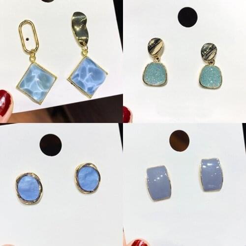 New Korean Blue Square Statement Stud Earrings 2020 for Women Fashion Vintage Geometric Acrylic Dangle Hanging Earring Jewelry