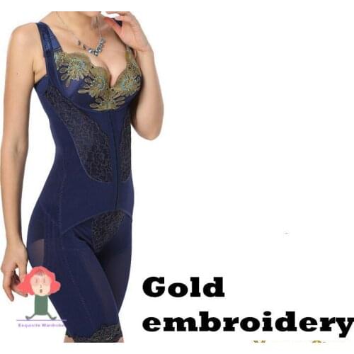Women Bodysuits Full Body Shaper Gold Embroidery Slimming Body Waist Trainer Corsets And Bustiers Bodies ShapingUnderwear corset