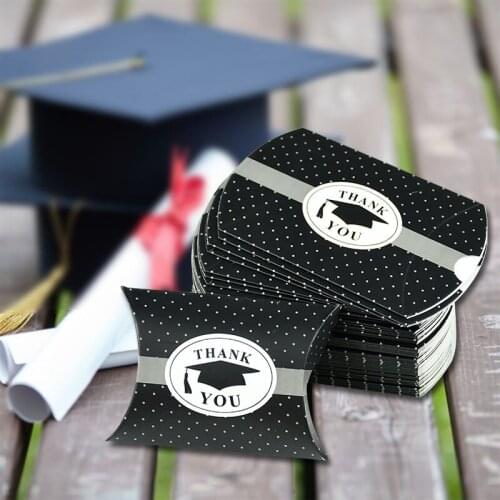 10/20pcs Thank You Black Graduation Bachelor Cap Chocolate Gift Sweets Box Pillow Shaped Candy Boxes Favors Party Decor Supplies