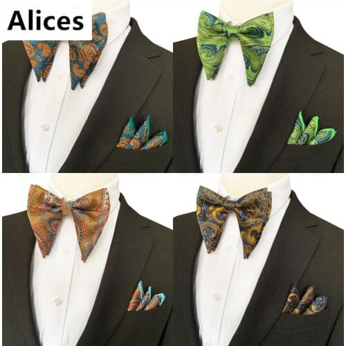 20 Colors Fashion Paisley Flower Big Bow Tie Mens Bowties Pocket Square Set Gold Green Wine Red Yellow Necktie for Man Wedding