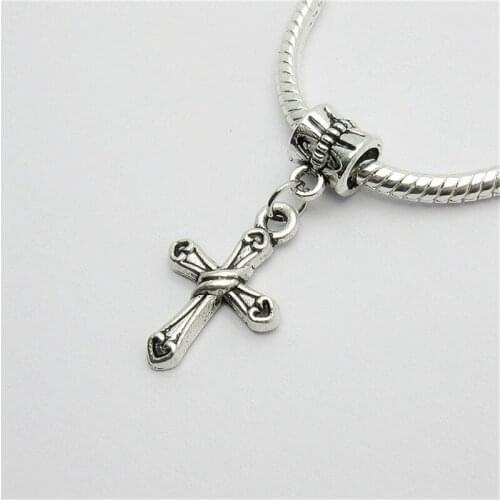 New 20pcs cross charm Big Hole bead European Pendant fit for Pandora style Bracelets Necklace DIY Metal Jewelry Making