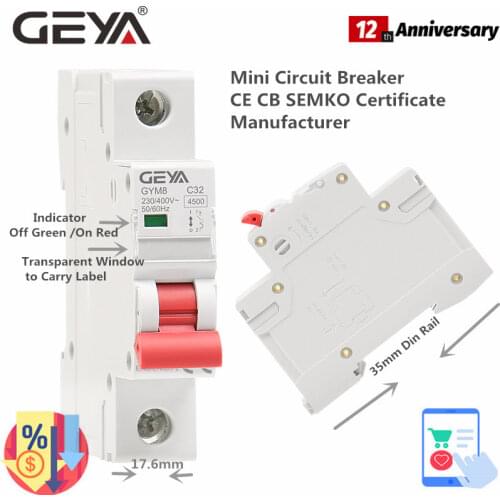 220V 400V Mini Circuit Breaker C Type with CE CB SEMKO Certificate 4.5KA AC Switch GEYA Factory Quality Assurance