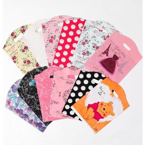 25x35cm Jewelry Plastic Bag With Handles 10pcs Thick Cosmetic Clothes Shopping Packaging Pouches Christmas Wedding Gift Pouches