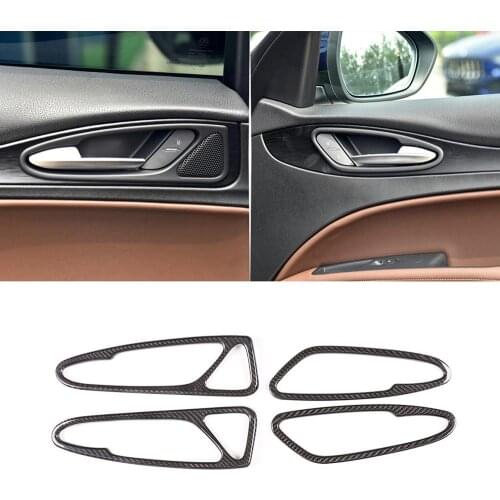 4pcs Real Carbon Fiber Car Interior Inner Door Handle Frame Kit Parts Trim for Alfa Romeo Stelvio 2017-2020 Models Accessories