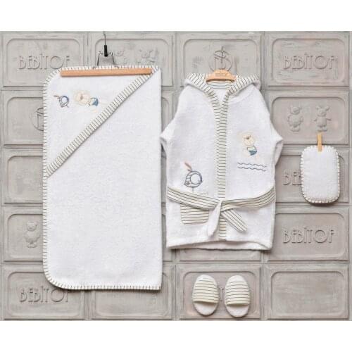 Bebitof Newborn Baby Boys Toddler 100% Cotton Terry Bathrobe & Hooded Towel Set Bathtime Gift Bundle 5 Piece Blue 0 – 24 Month