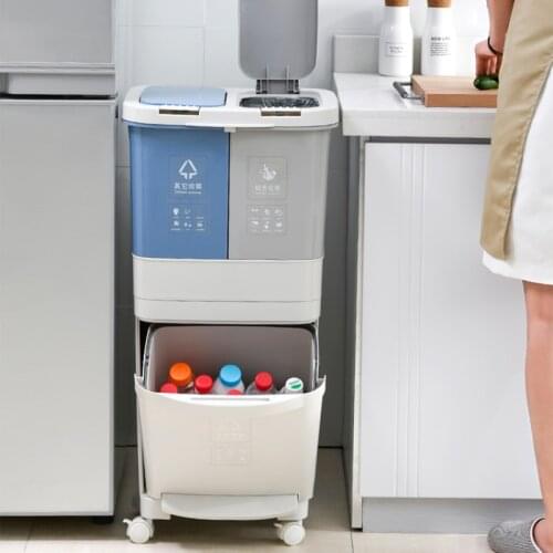 Plastic Bucket White Trash Can With Lid Luxury Large Vintage Trash Can Recycle Waste Sorting Vuilnisbak Waste Container ED50TC