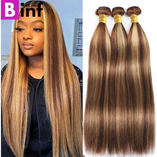 BINF Straight Bundles Ombre Bundles Human Hair P4/27 & Natural Black Malaysian Remy Hair Bundles Double Weft For Black Women