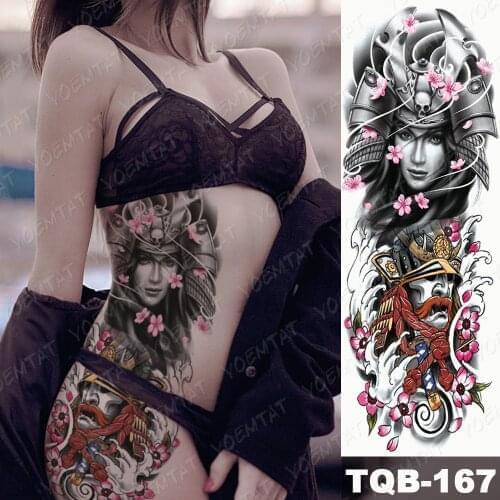 Large Arm Sleeve Tattoo Japan Samurai Waterproof Temporary Tatto Sticker Geisha Waist Leg Body Art Full Fake Tatoo Women Men