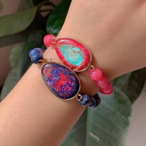 Natural Gem Stone Strand Bracelets Imperial Jaspers Charm Rosy Quartz Sodalite Stone Beaded Bracelets for Female Couples Reiki