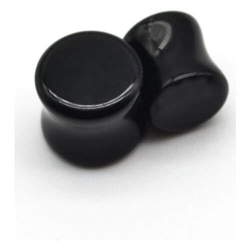 Black Ear Tunnel Ear Plug Stretcher Saddle Taper Double Flared Stone 6mm~12mm Earrings Body Piercing Jewelry For Men Women