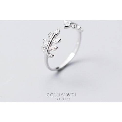 Colusiwei 925 Sterling Silver Dazzling Cubic Zirconia Tree Leaves Tree Buds Female Open Finger Rings for Women Fashion Jewelry