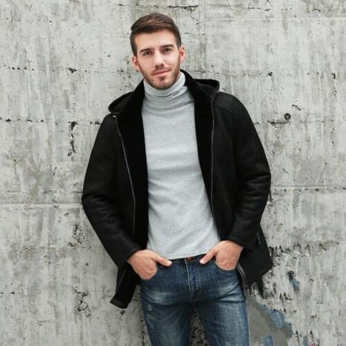 Genuine Long Winter Men Natural Wool Fur Coat Sheepskin Leather Jacket SF-21816 MY760