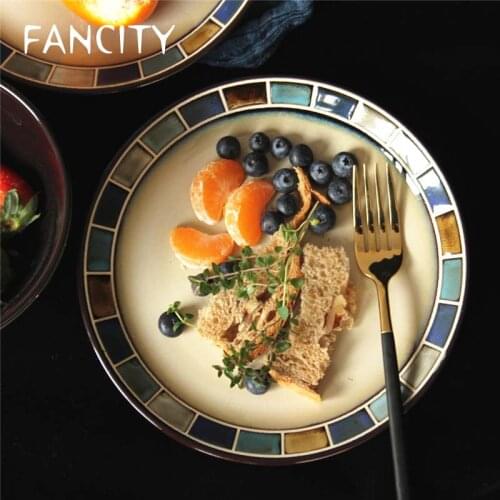 FANCITY American hand-painted kiln glazed western food plate dessert plate steak plate noodle bowl soup bowl