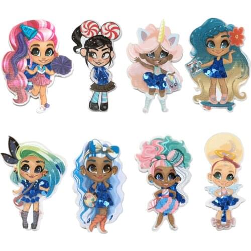 Hairdorables Cartoon Character Quicksand Acrylic Planar Resin DIY Sew Brooches Bow-knot Crafts Jewelry Accessory,10Yc17603