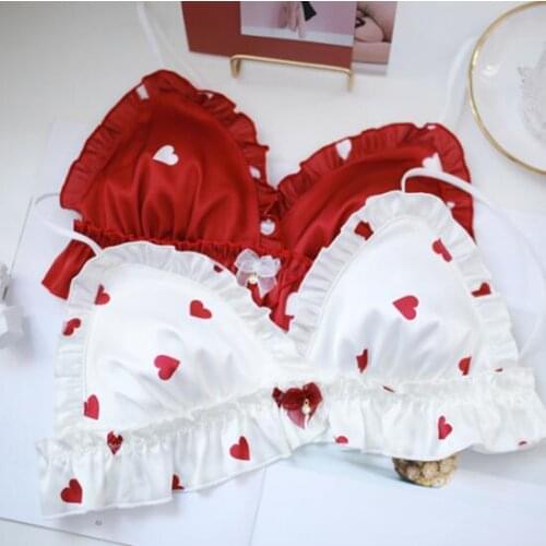 2019 New Arrival 100% Real Photoes M L Lolita Sexy Cute Kawaii Hear Printing Wireless Seamless Bra Panties Set Bikini RB321