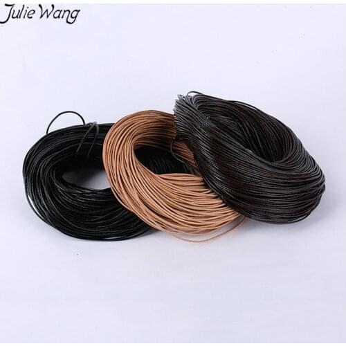 Julie Wang 2Meters Leather Cord Beige Black Brown DIY Jewelry Making Finding Handcraft Bracelet Accessories 1mm 2mm 3mm Round